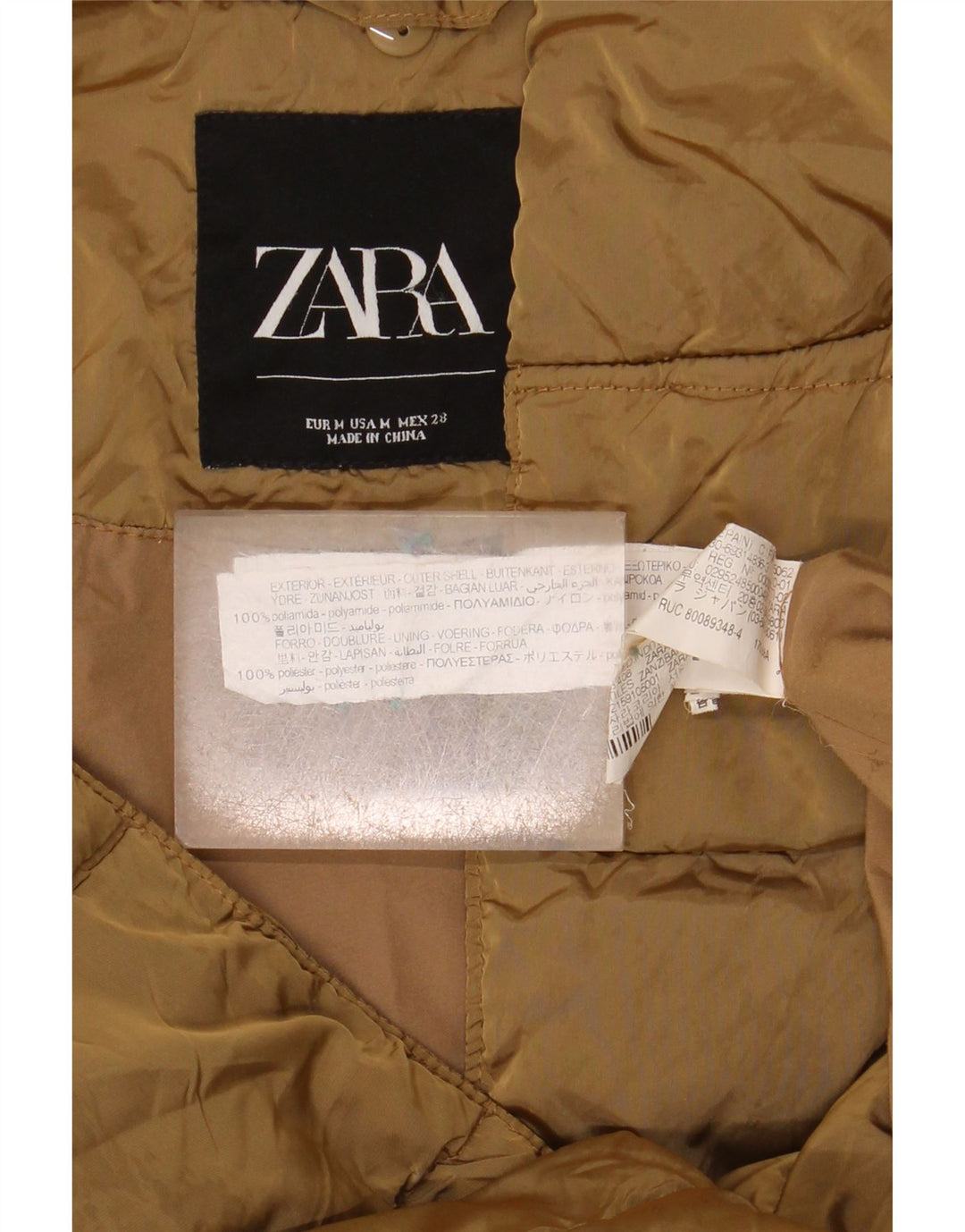 Giacca imbottita oversize con cappuccio da donna Zara UK 14 medio kaki poliammide