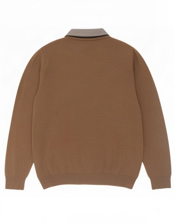 Marks & Spencer Mens Regular Fit V-Neck Jumper Sweater Large Brown Cotton