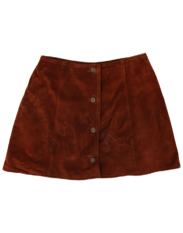 Minigonna vintage da donna in pelle scamosciata W28 Marrone medio