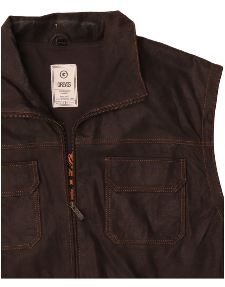 Gilet da uomo vintage in pelle dal taglio moderno, taglia unica, in pelle marrone