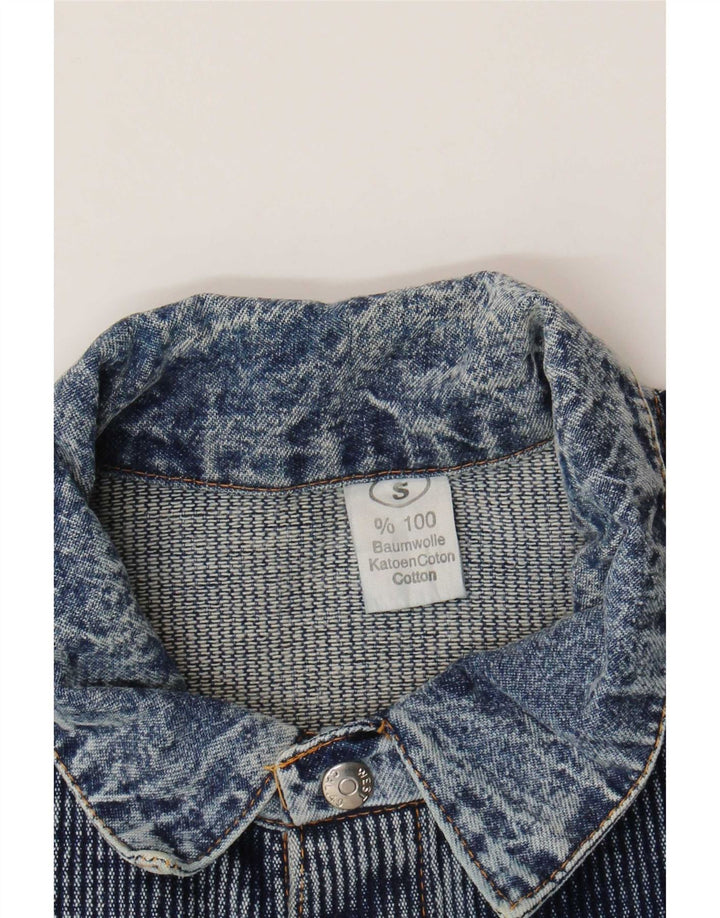 Camicia di jeans vintage pullover a maniche corte vestibilità ampia da uomo piccola in cotone blu