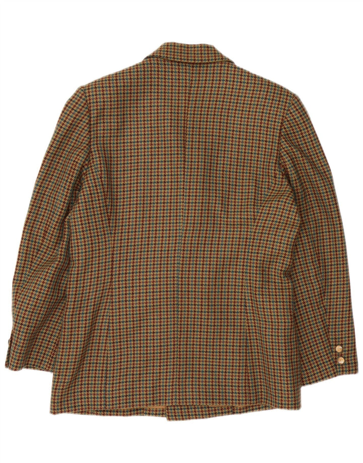 Giacca blazer doppiopetto vintage da donna UK 16 grande pied de poule marrone