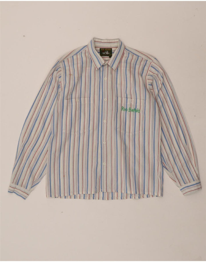 NORTONS Boys Shirt 13-14 Years White Striped Polyester Vintage Nortons and Second-Hand Nortons from Messina Hembry 