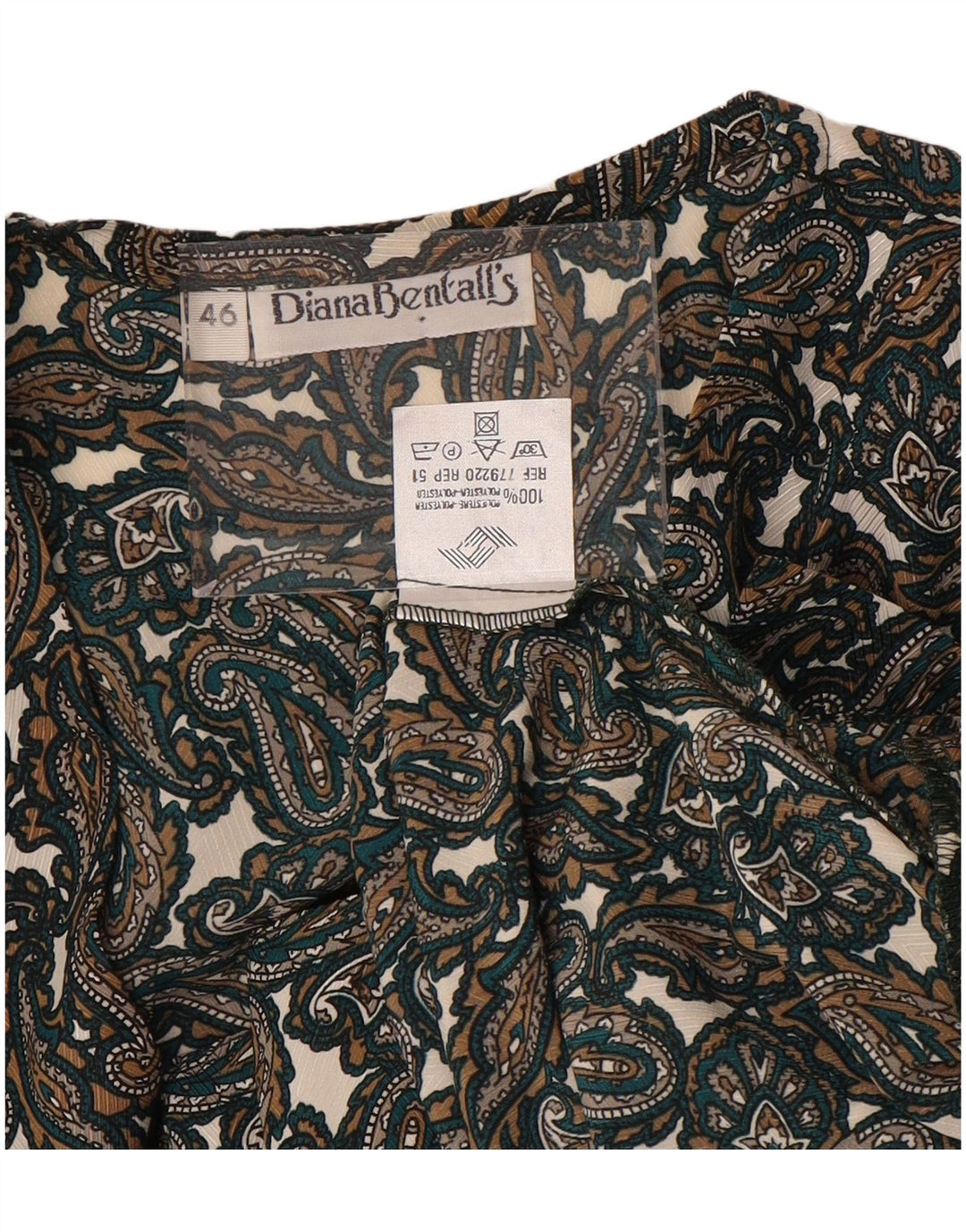 DIANA BENTALLS Camicia Camicetta da donna IT 46 Large Marrone Paisley Poliestere
