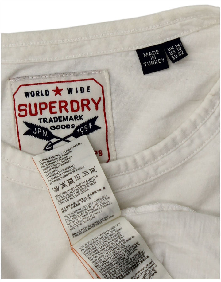 T-shirt grafica da donna Superdry Top UK 14 grande cotone bianco
