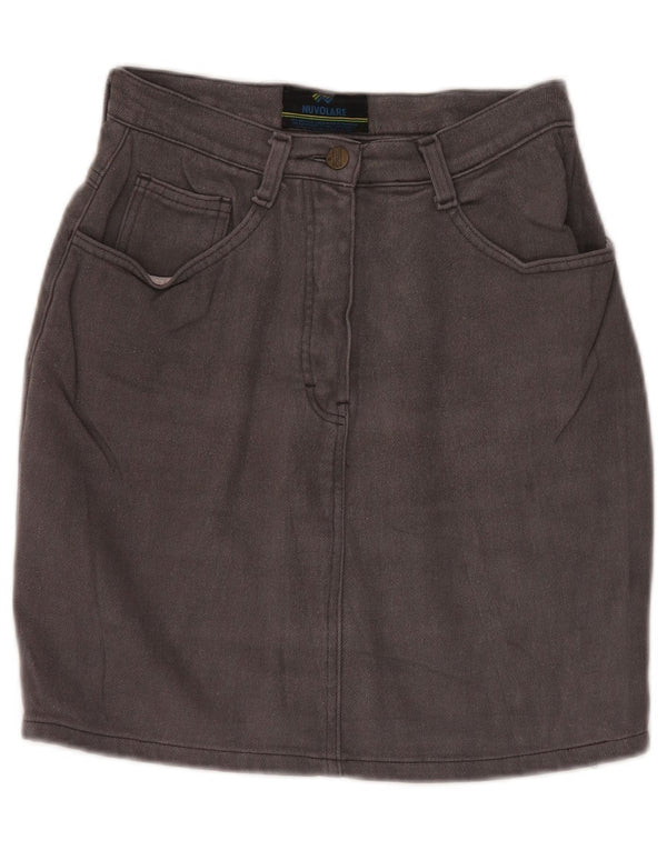 VINTAGE Womens High Waist Denim Skirt IT 42 Medium W28 Grey Cotton