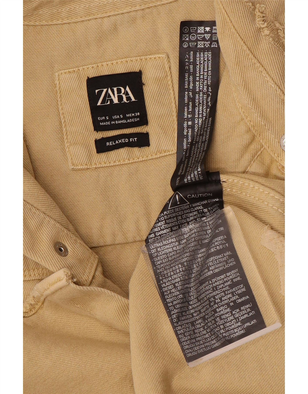 Camicia Zara da uomo in denim dalla vestibilità comoda e invecchiata, piccola, in cotone beige