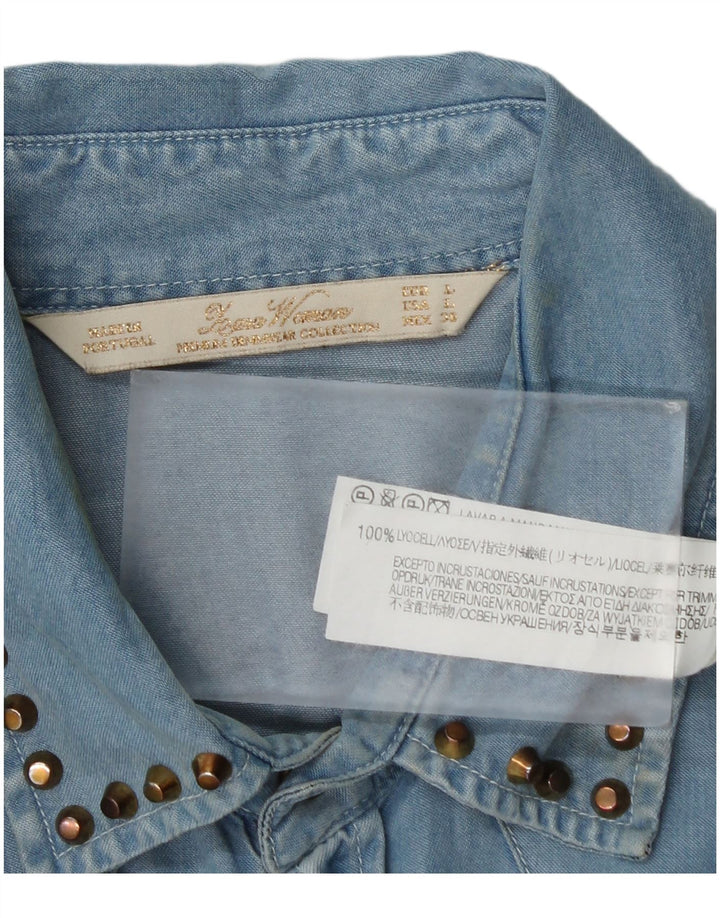 Camicia in denim da donna Zara UK 16 Large Lyocell blu