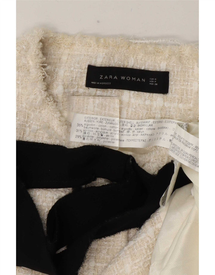 Giacca blazer a 3 bottoni lunga da donna Zara UK 12 cotone medio a quadri bianco