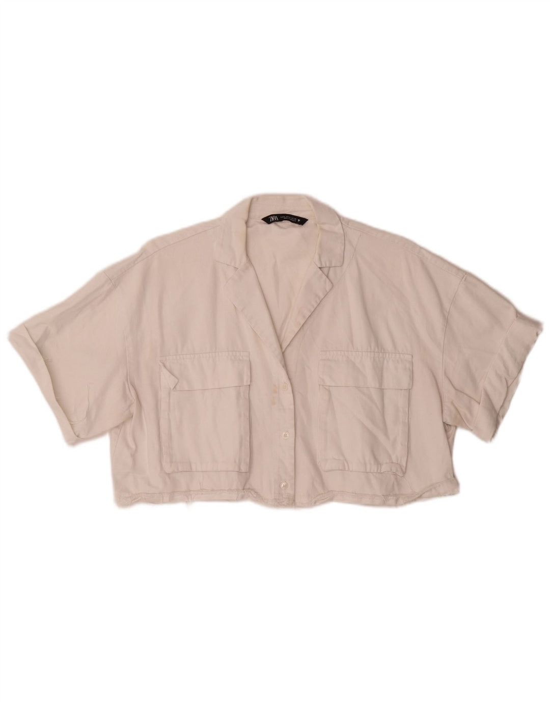Zara Camicia a maniche corte corta oversize da donna, camicetta UK 14, colore bianco medio