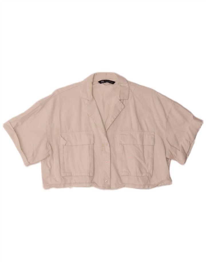 Zara Camicia a maniche corte corta oversize da donna, camicetta UK 14, colore bianco medio