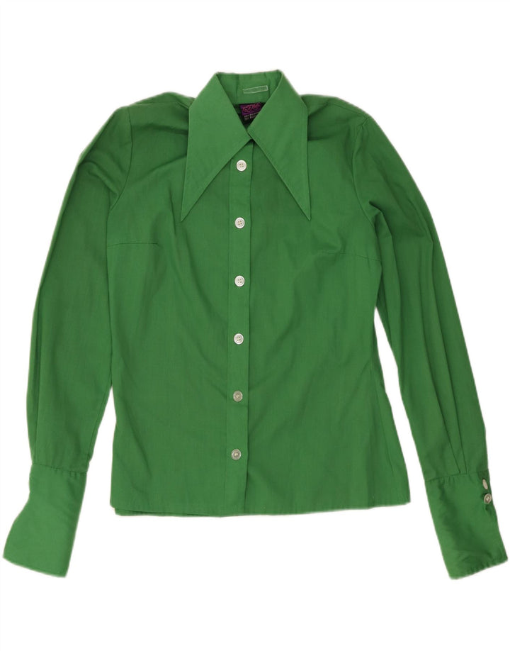 Camicia da donna vintage UK 12 poliestere verde medio