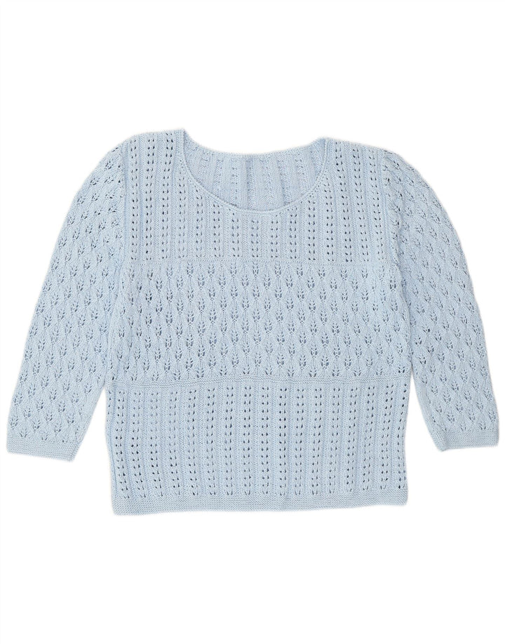 Maglione vintage da donna con scollo a barca con maniche a 3/4 UK 14 Blu medio