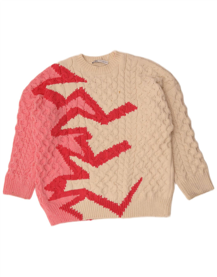 Maglione maglione girocollo da donna Zara UK 14 poliestere bianco sporco medio