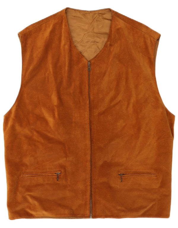 Gilet vintage da uomo in pelle scamosciata UK 40 grande in pelle marrone