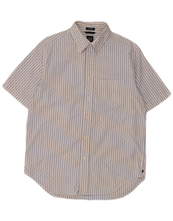Gap Camicia da uomo a maniche corte vestibilità comoda in cotone a righe bianche medie