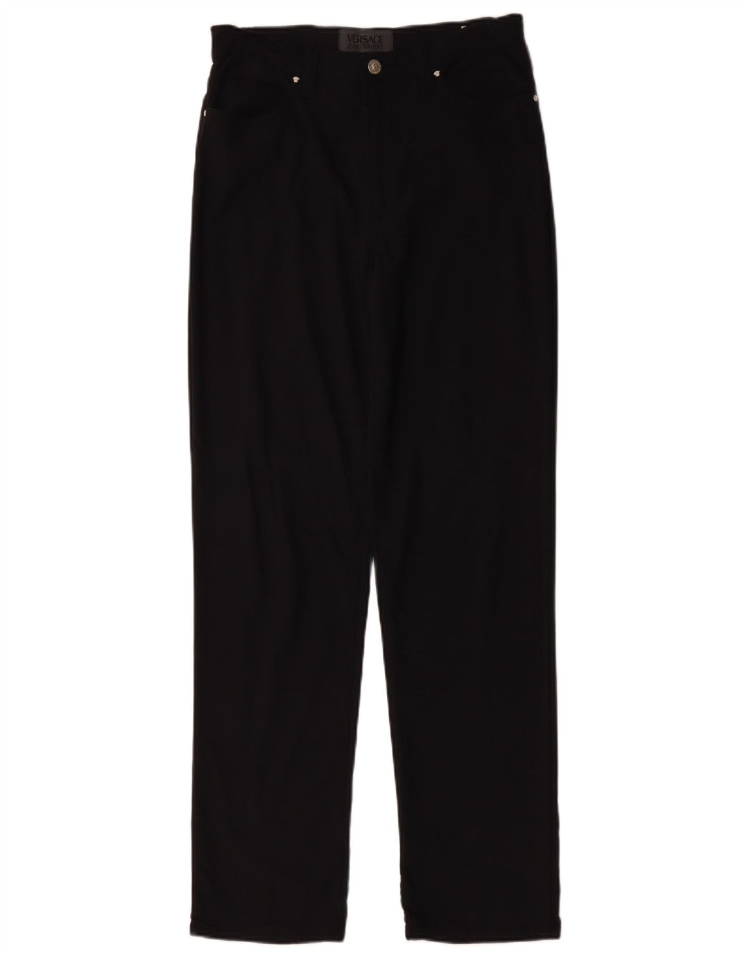 Pantaloni casual dritti da donna Versace W32 L31 neri in poliammide
