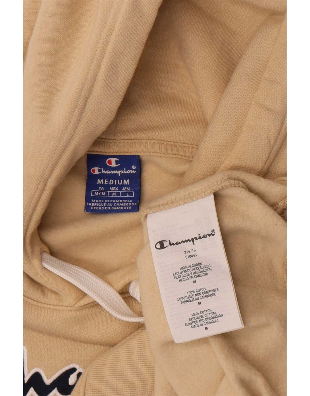 Felpa con cappuccio da uomo con vestibilità regolare grafica Champion, cotone beige medio