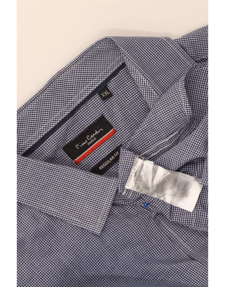 PIERRE CARDIN Camicia da uomo vestibilità regolare 2XL Poliestere a quadretti blu