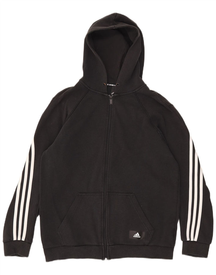 Maglione con cappuccio e zip Adidas da uomo in cotone nero medio