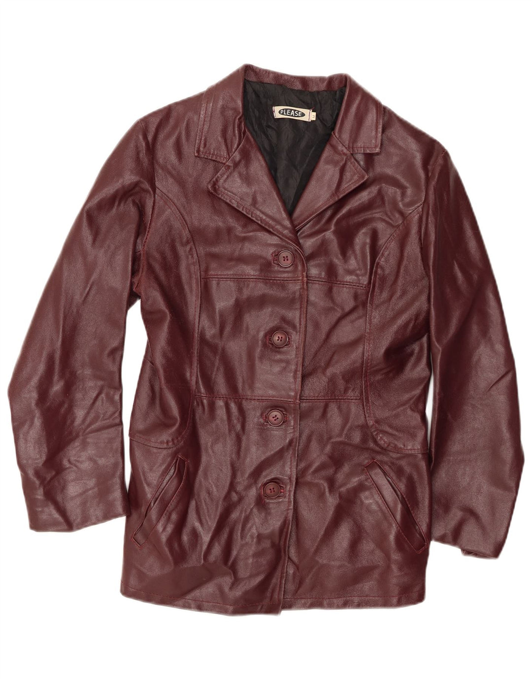 PER FAVORE Giacca in pelle da donna UK 12 Borgogna media