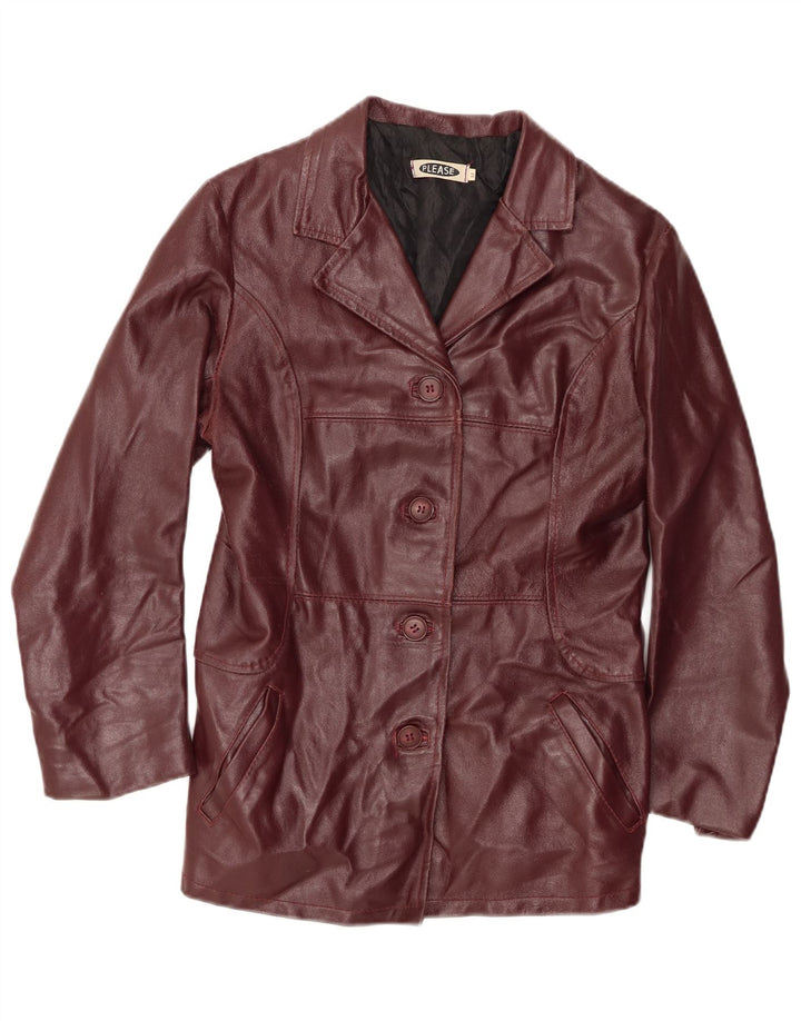 PER FAVORE Giacca in pelle da donna UK 12 Borgogna media