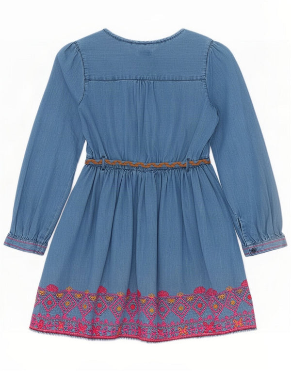 Monsoon Abito in denim a maniche lunghe da bambina 10-11 anni Cotone floreale blu