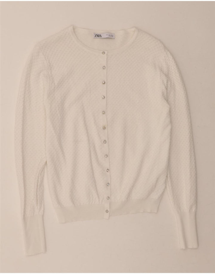 ZARA Womens Cardigan Sweater UK 14 Large White Viscose Vintage Zara and Second-Hand Zara from Messina Hembry 