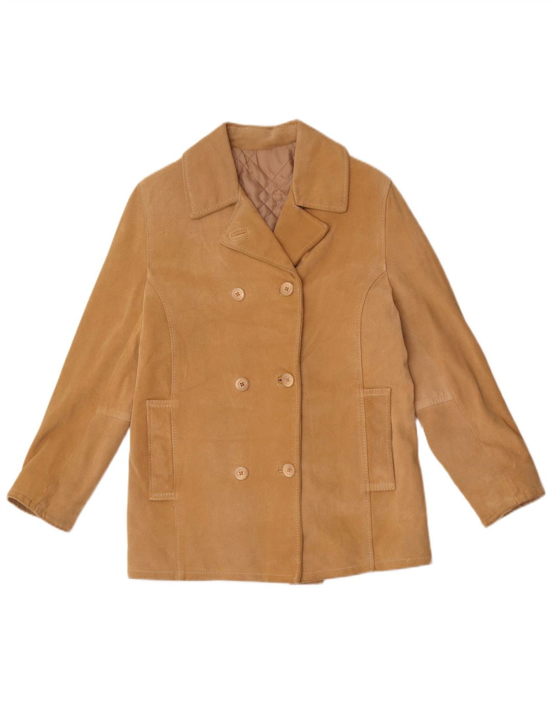 Giacca in pelle scamosciata doppio petto da donna Dario Brizzi UK 10 piccola in pelle beige