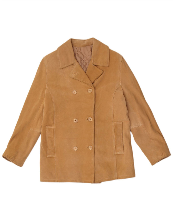 Giacca in pelle scamosciata doppio petto da donna Dario Brizzi UK 10 piccola in pelle beige