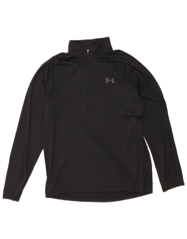 UNDER ARMOUR Mens Zip Neck Pullover Tracksuit Top Medium Black Polyester