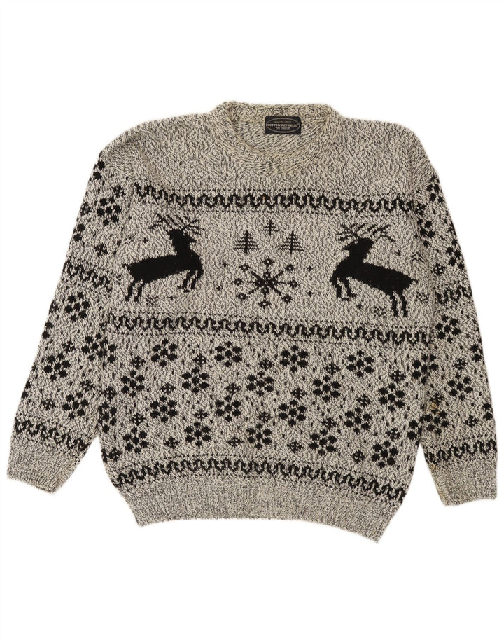 Maglione girocollo da uomo Cotton Republic grigio medio Fair Isle