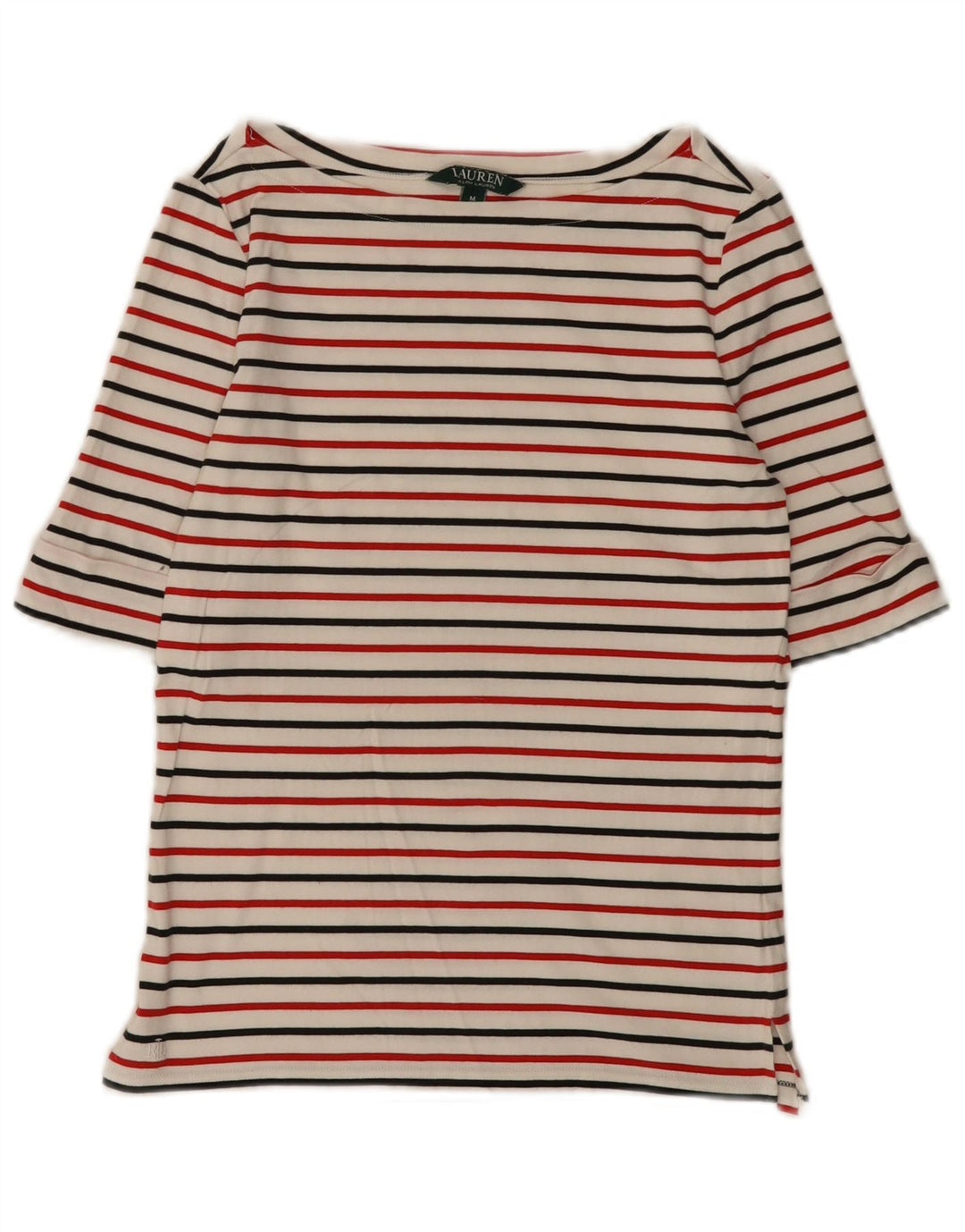 Top Ralph Lauren da donna manica 3/4 UK 12 medio a righe bianche