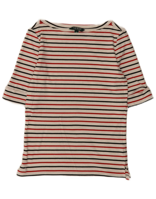 Top Ralph Lauren da donna manica 3/4 UK 12 medio a righe bianche