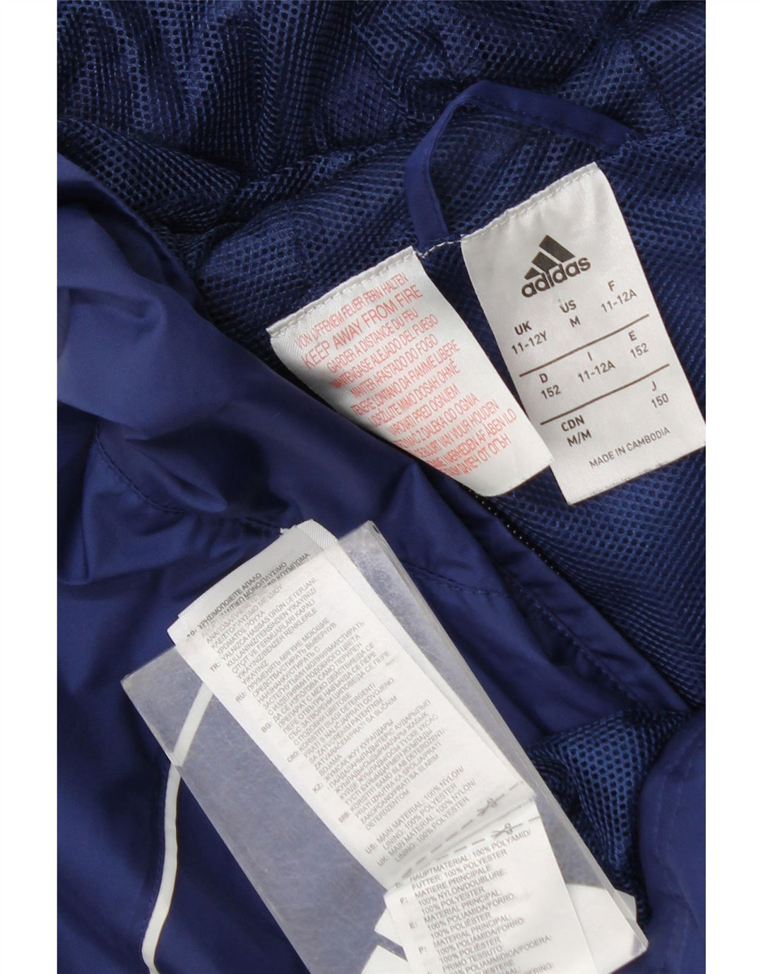 Giacca antipioggia con cappuccio Adidas da ragazzo 11-12 anni in nylon blu navy