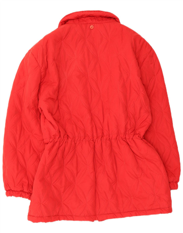 Cappotto vintage trapuntato a vento da donna UK 14 Viscosa rossa media