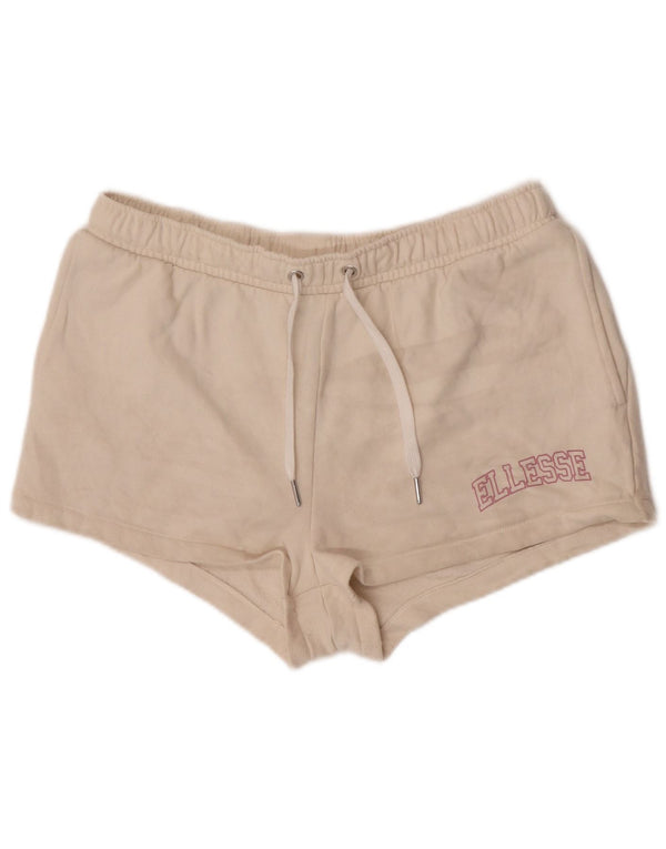 Ellesse Womens Graphic Sport Shorts UK 14 Large Off White Cotton