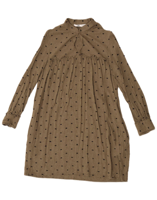 Abito a trapezio a maniche lunghe da donna Zara UK 6 XS cachi maculato