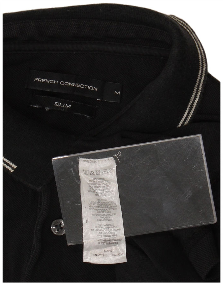 FRENCH CONNECTION Mens Slim Fit Polo Shirt Medium Black Cotton