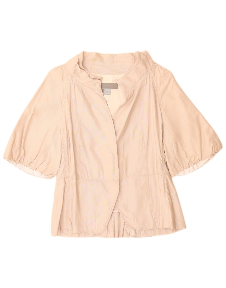 Giacca blazer a maniche corte da donna Zara UK 16 grande cotone gessato beige