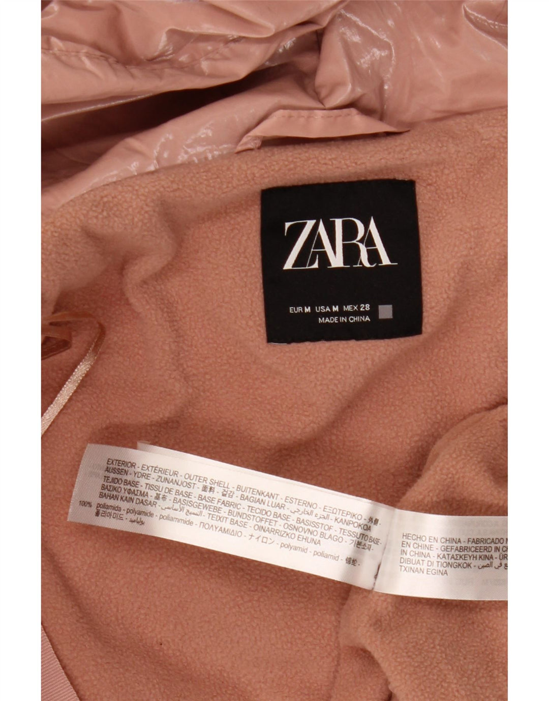 Giacca imbottita oversize con cappuccio da donna Zara UK 14 poliammide rosa medio