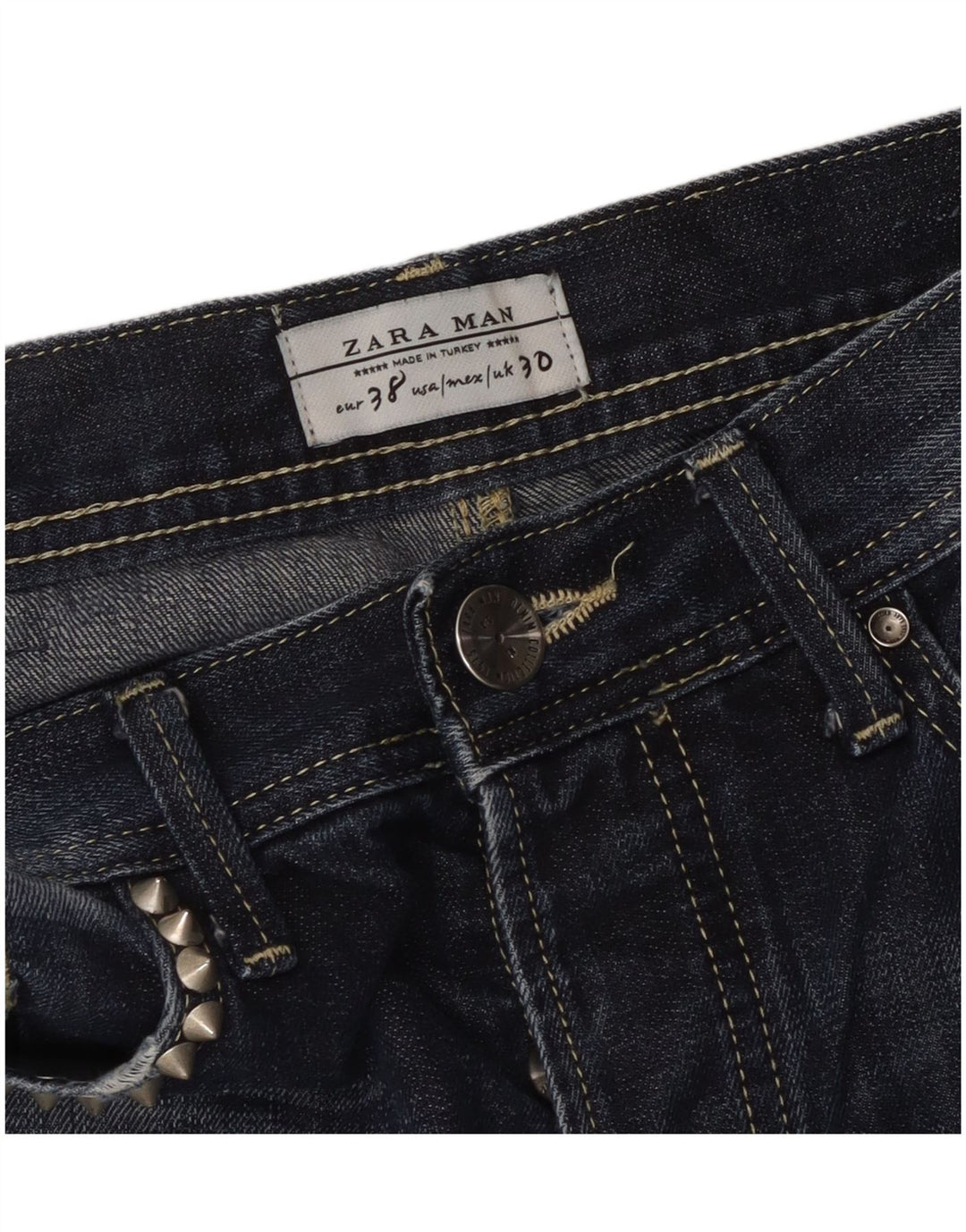 Jeans slim effetto consumato ZARA da uomo EU 38 piccolo W30 L33 blu navy