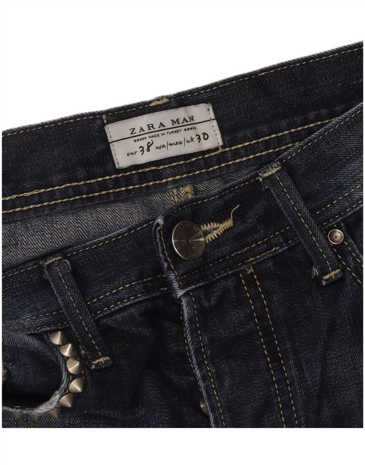 Jeans slim effetto consumato ZARA da uomo EU 38 piccolo W30 L33 blu navy