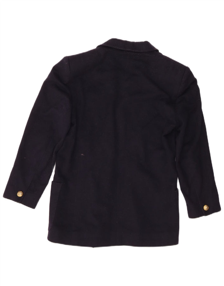 Jaeger Giacca Blazer Doppio Petto da Donna UK 6 XS Blu Navy Nuova Lana