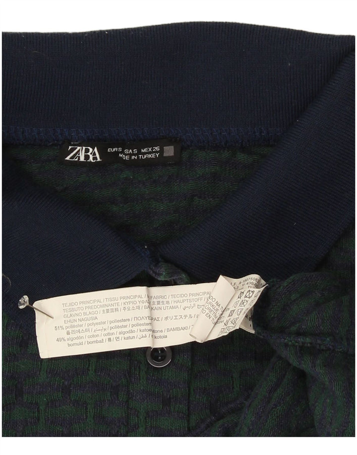 Polo da donna Zara UK 10 piccola in poliestere geometrico blu navy