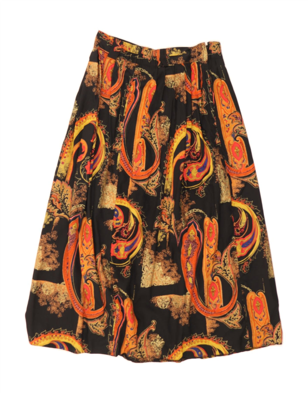 MICHAEL H Womens Pleated Skirt UK 12 Medium W28 Black Paisley Polyester Vintage Michael H and Second-Hand Michael H from Messina Hembry 