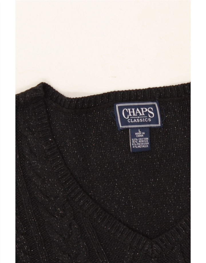 CHAPS Womens Classics V-Neck Jumper Sweater UK 16 Large Black Cotton Vintage Chaps and Second-Hand Chaps from Messina Hembry 