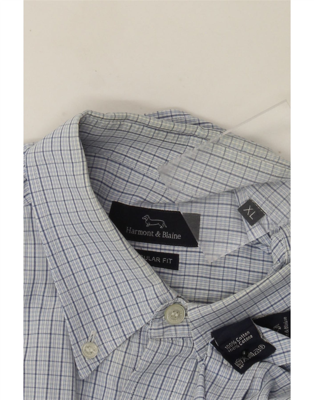 Camicia da uomo Regular Fit Harmont & Blaine XL in cotone a quadretti blu