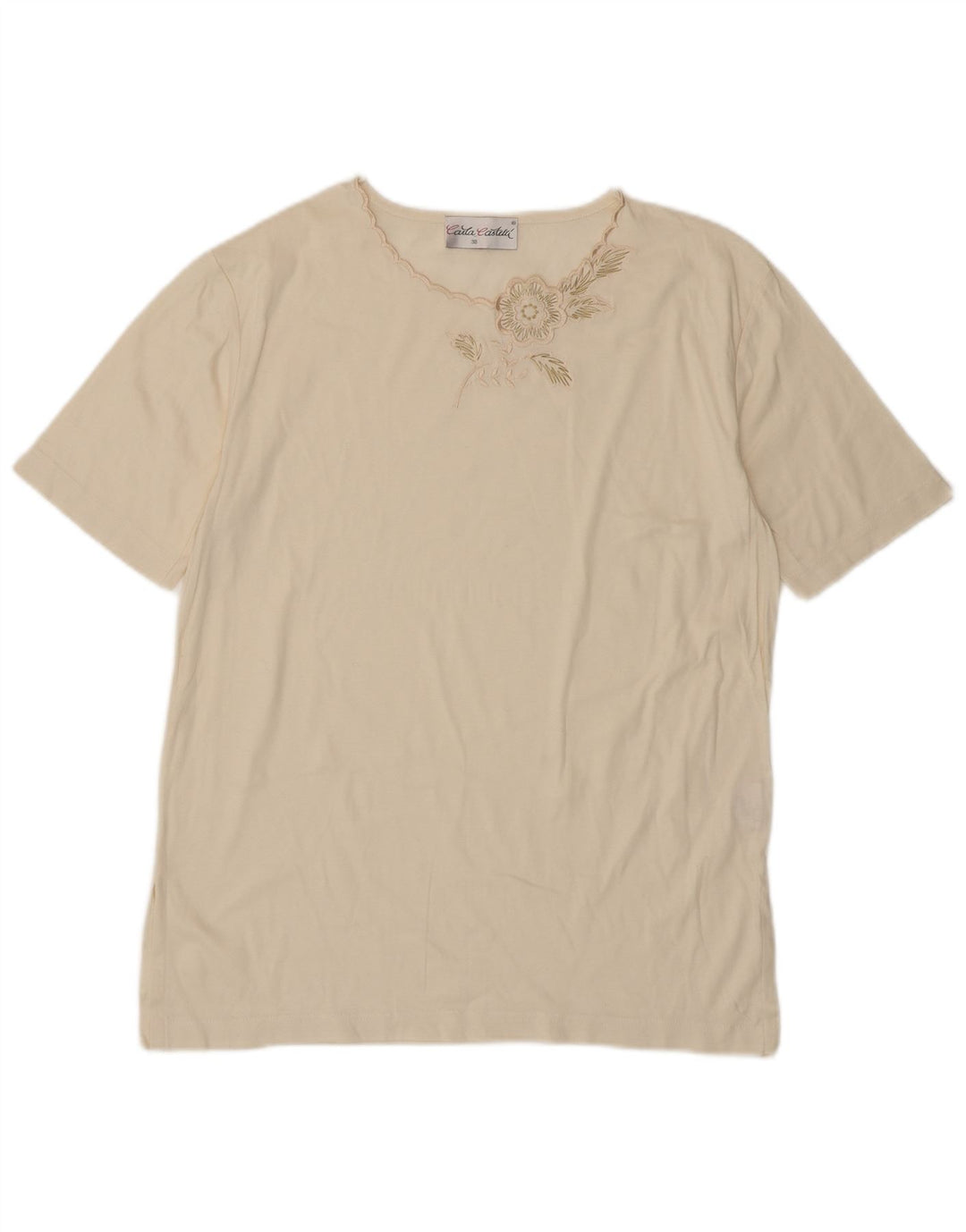 T-shirt da donna VINTAGE Top EU 38 cotone floreale bianco sporco medio