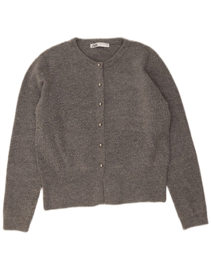 Maglione cardigan da donna Zara UK 14 grande poliestere grigio